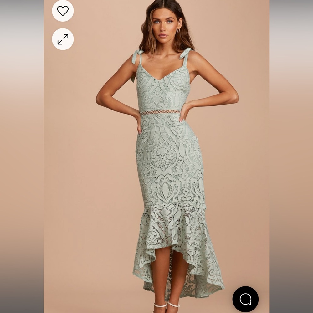 Won Your Heart Sage Green Lace Tie-Strap High-Low Midi Dress